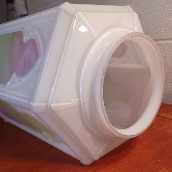 Art Deco Large Hexagon Milk Glass Pendant Ombre Pink-Green-Yellow - Picture 6 of 9